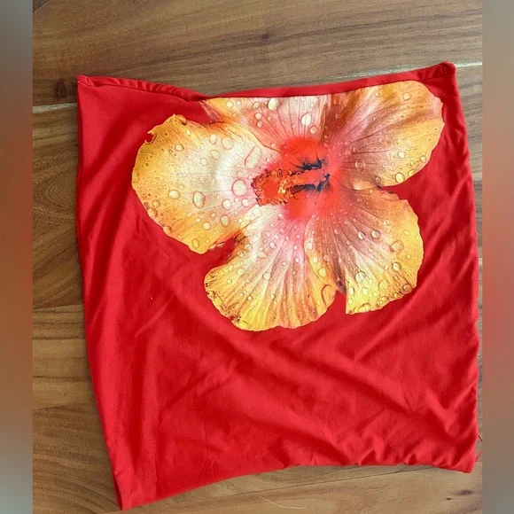 Vibrant Red Floral tube top by Zara, NWOT, size Large - Picture 1 of 7